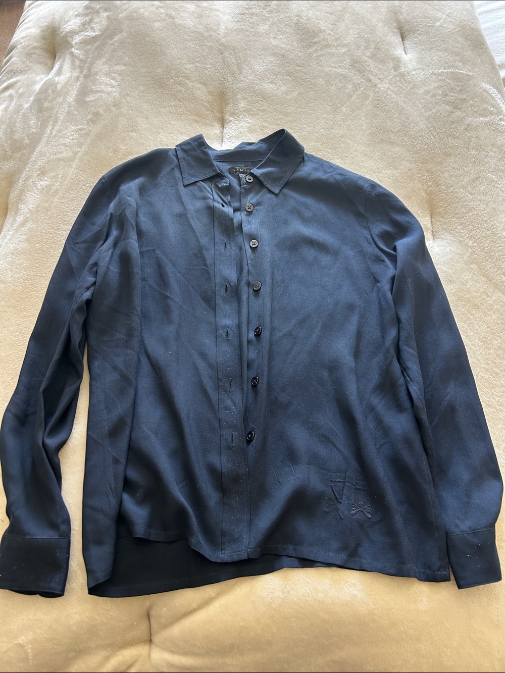 The Limited 100% Silk Deep Navy Button-Front Dress Shirt